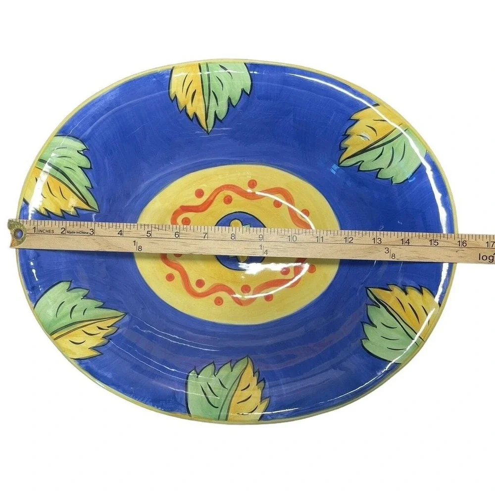 Deruta Hand Painted Serving Bowl Large Blue Yellow Italian Kitchen Ceramic Decor